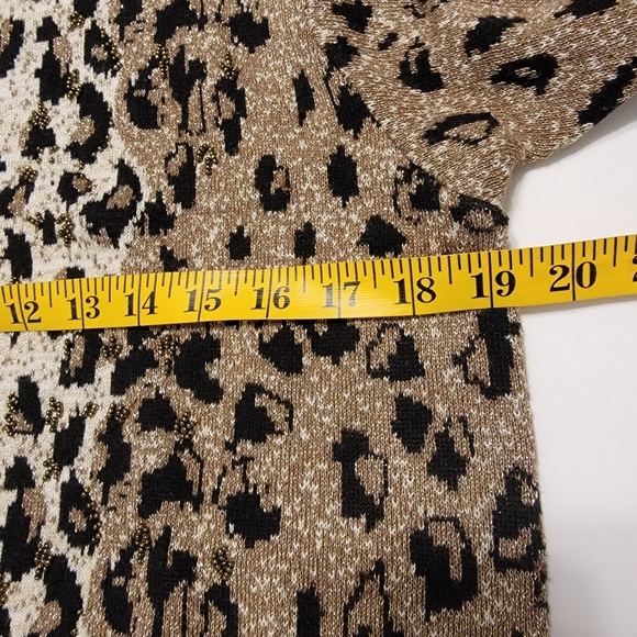 Lisa Originals Animal Print Gold Black Cream Beaded Knitted Blouse Top Sz L - Picture 11 of 14